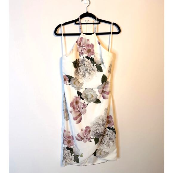 Fame & Partners White Floral Halter Dress Size 6 Open Back Dress - Picture 2 of 10